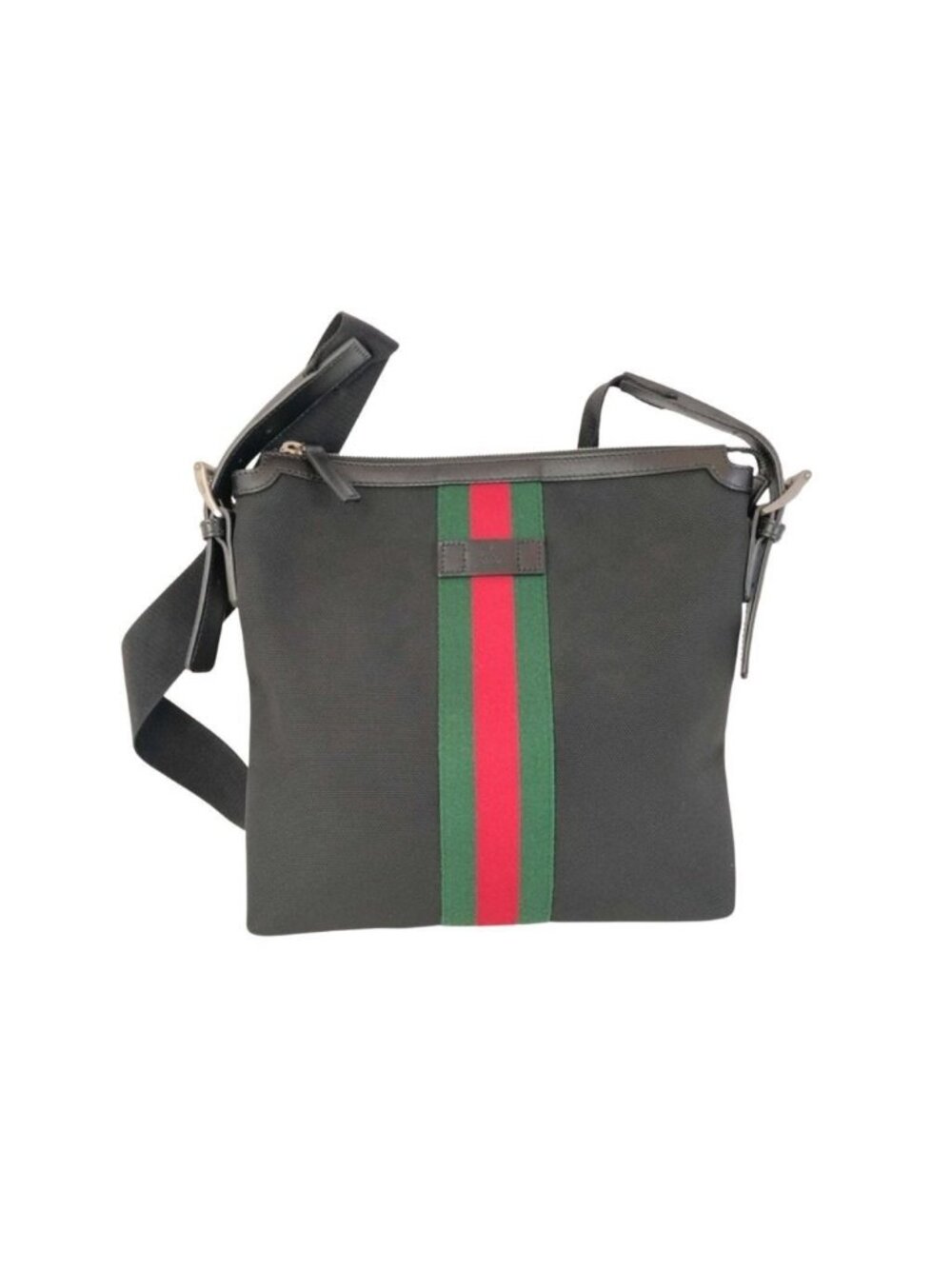 Gucci Shoulder Bag GG Supreme Ophidia Black Canvas Leather Sherry